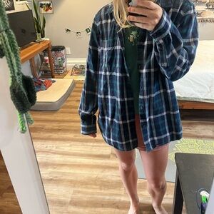 Blue and Green Plaid Button-Up Shirt